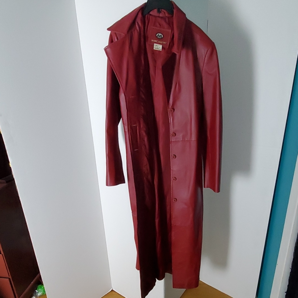 AMAZING 100% Dark Red Leather Unisex Trenchcoat